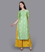 Green Brocade High Slit Kurta