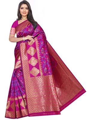 Magenta Woven Art Silk Saree With Blouse 1