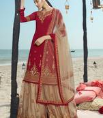 Red Embroidered Semi Stitched Salwar With Dupatta
