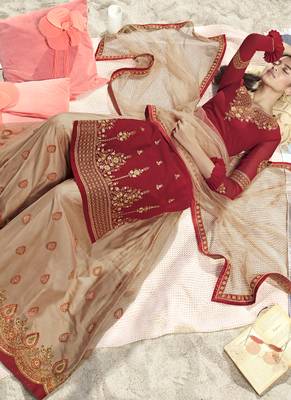 Red Embroidered Semi Stitched Salwar With Dupatta 2