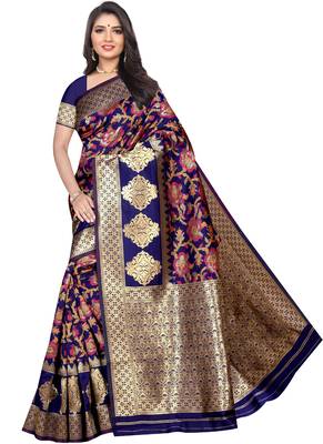 Blue Woven Art Silk Saree With Blouse 1