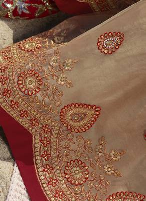 Red Embroidered Semi Stitched Salwar With Dupatta 4