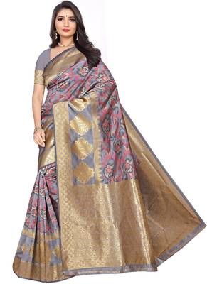Grey Woven Art Silk Saree With Blouse 1