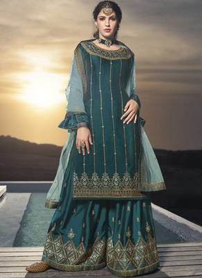 Green Embroidered Semi Stitched Salwar With Dupatta 1