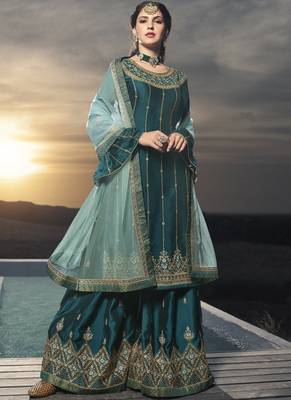Green Embroidered Semi Stitched Salwar With Dupatta 2
