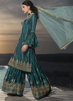 Green Embroidered Semi Stitched Salwar With Dupatta 3