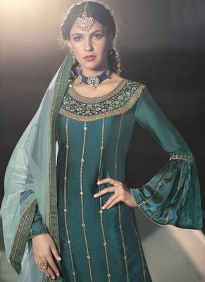 Green Embroidered Semi Stitched Salwar With Dupatta 4
