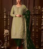 Green Embroidered Semi Stitched Salwar With Dupatta