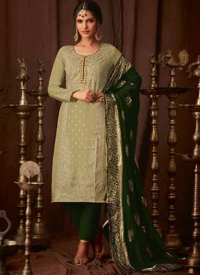Green Embroidered Semi Stitched Salwar With Dupatta 2