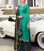 Turquoise Embroidered Semi Stitched Salwar With Dupatta