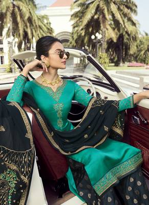 Turquoise Embroidered Semi Stitched Salwar With Dupatta 2