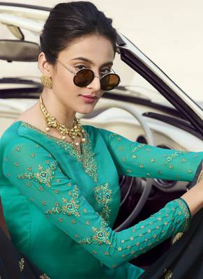 Turquoise Embroidered Semi Stitched Salwar With Dupatta 3