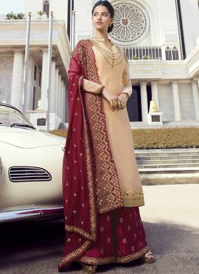Cream Embroidered Semi Stitched Salwar With Dupatta 1