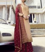 Cream Embroidered Semi Stitched Salwar With Dupatta