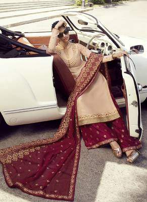 Cream Embroidered Semi Stitched Salwar With Dupatta 2