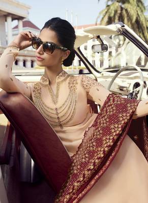 Cream Embroidered Semi Stitched Salwar With Dupatta 3