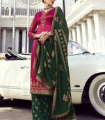 Magenta Embroidered Semi Stitched Salwar With Dupatta