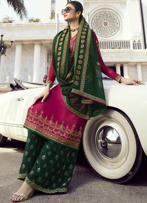 Magenta Embroidered Semi Stitched Salwar With Dupatta 2