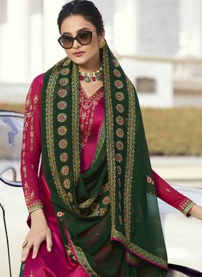 Magenta Embroidered Semi Stitched Salwar With Dupatta 3