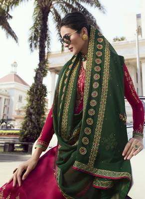 Magenta Embroidered Semi Stitched Salwar With Dupatta 4