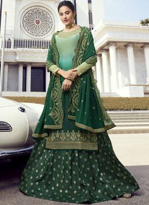 Green Embroidered Semi Stitched Salwar With Dupatta 1