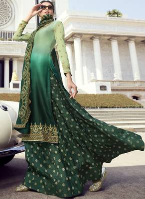 Green Embroidered Semi Stitched Salwar With Dupatta 2