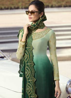 Green Embroidered Semi Stitched Salwar With Dupatta 3