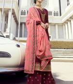 Maroon Embroidered Semi Stitched Salwar With Dupatta