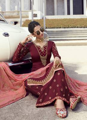 Maroon Embroidered Semi Stitched Salwar With Dupatta 2