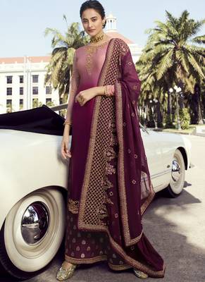 Purple Embroidered Semi Stitched Salwar With Dupatta 1