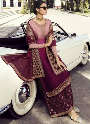 Purple Embroidered Semi Stitched Salwar With Dupatta 2