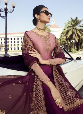Purple Embroidered Semi Stitched Salwar With Dupatta 3