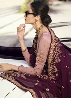 Purple Embroidered Semi Stitched Salwar With Dupatta 4