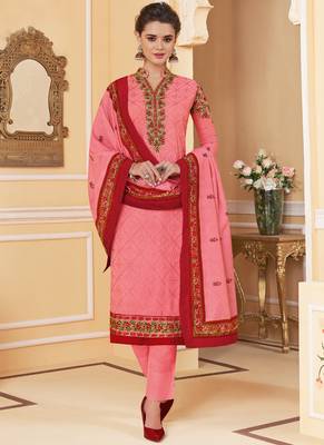 Pink Embroidered Stitched Salwar With Dupatta 1