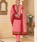 Pink Embroidered Stitched Salwar With Dupatta