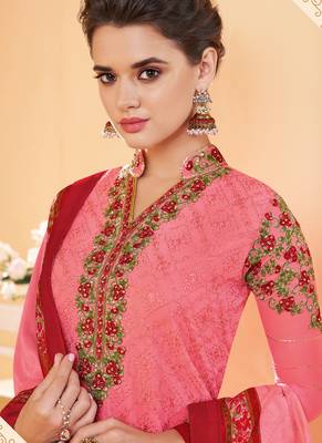 Pink Embroidered Stitched Salwar With Dupatta 2