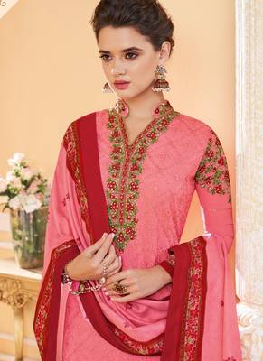 Pink Embroidered Stitched Salwar With Dupatta 3
