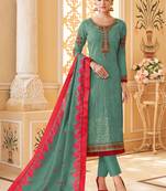 Turquoise Embroidered Stitched Salwar With Dupatta