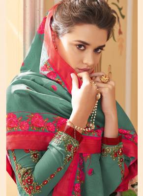 Turquoise Embroidered Stitched Salwar With Dupatta 4