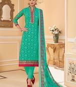 Turquoise Embroidered Stitched Salwar With Dupatta