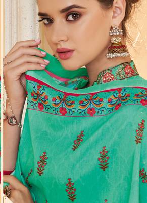 Turquoise Embroidered Stitched Salwar With Dupatta 3