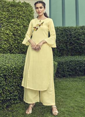Yellow Embroidered Stitched Salwar 1