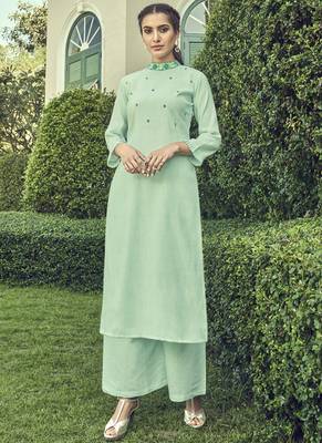 Turquoise Embroidered Stitched Salwar 1