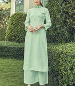 Turquoise Embroidered Stitched Salwar