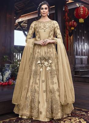 Cream Embroidered Semi Stitched Salwar With Dupatta 1
