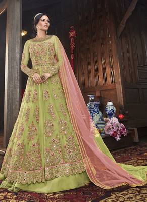 Yellow Embroidered Semi Stitched Salwar With Dupatta 1