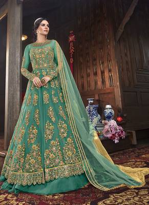 Green Embroidered Semi Stitched Salwar With Dupatta 1