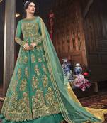 Green Embroidered Semi Stitched Salwar With Dupatta