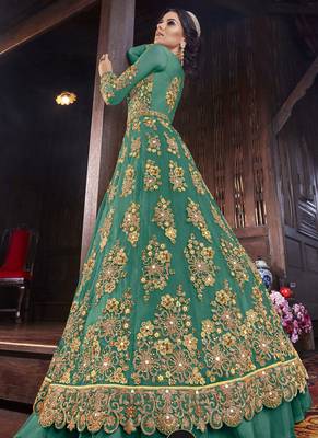 Green Embroidered Semi Stitched Salwar With Dupatta 2