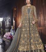 Grey Embroidered Semi Stitched Salwar With Dupatta